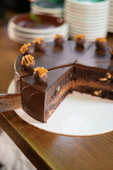 cake cut with a knife in a cafe
