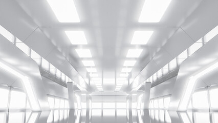 Abstract Futuristic empty room. Sci-Fi hi tech Corridor With light. Future Technology concept. 3d rendering