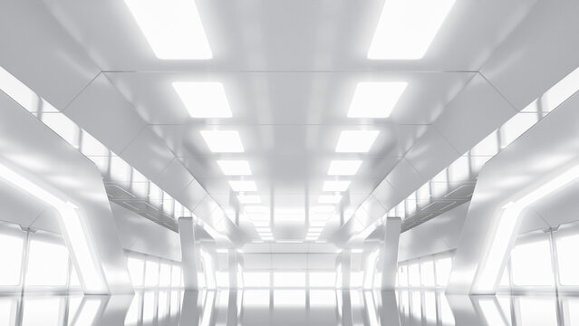 Abstract Futuristic empty room. Sci-Fi hi tech Corridor With light. Future Technology concept. 3d rendering