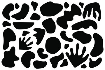 Set of abstract organic shapes. Organic black blobs of irregular shape. Optical art figures. Random objects. 