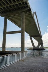 View of the Arthur Ravenel Bridge from the Mount Pleasant Pier in Charleston, South Carolina