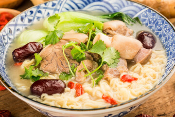 Chinese cuisine; A bowl of mutton noodles