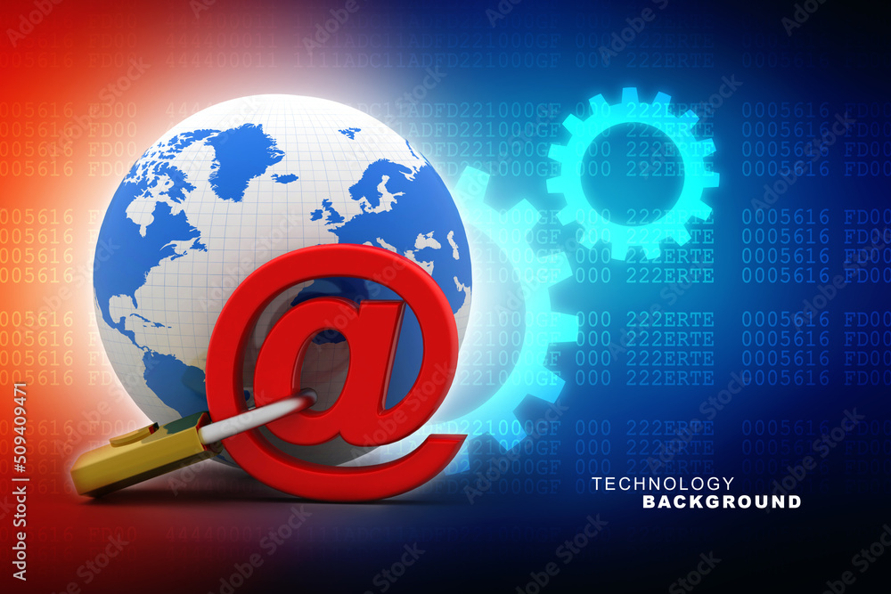 Poster 3d rendering e-mail symbol with lock. internet security concept