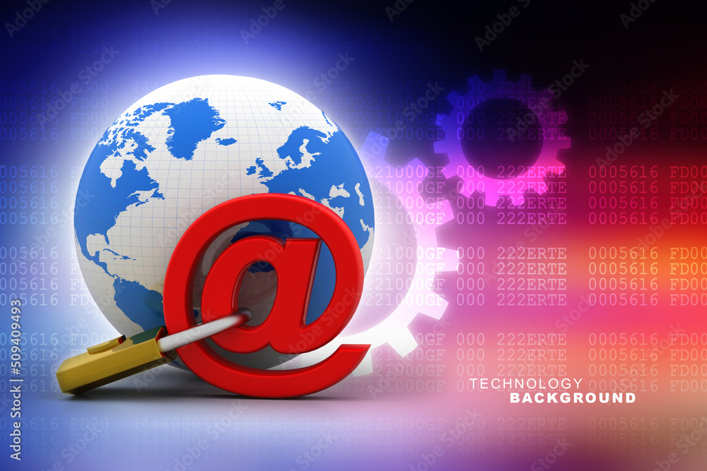 Poster 3d rendering e-mail symbol with lock. internet security concept