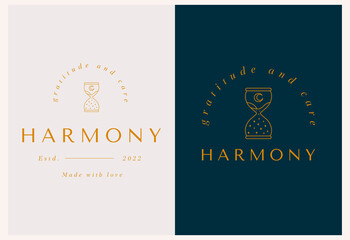 Vector abstract hourglass modern logo design templates in trendy linear style in golden colors - luxury and jewelry concepts for exclusive services and products, beauty and spa industry