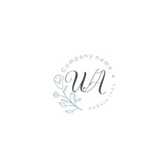 Initial letter WA handwriting with floral frame template