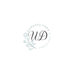 Initial letter WD handwriting with floral frame template