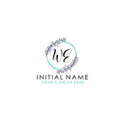 Initial letter WE handwriting with floral frame template
