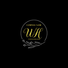 Initial letter WH handwriting with floral frame template