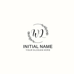 Initial letter WL handwriting with floral frame template
