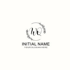 Initial letter WQ handwriting with floral frame template