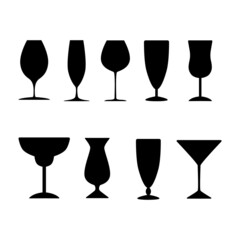 A set of glasses for alcohol. Black silhouette