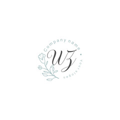 Initial letter WZ handwriting with floral frame template