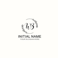 Initial letter WZ handwriting with floral frame template