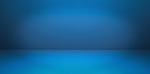 Blue studio background from the wall and floor with a gradient. 3D rendering