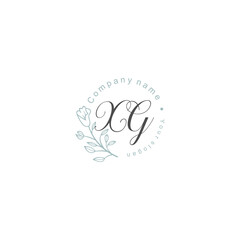 Initial letter XG handwriting with floral frame template