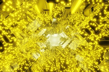 Yellow abstract technology big data digital background. 3d rendering. Abstract background, smooth multicolored lines. The energy flow tunnel. High quality 3d illustration