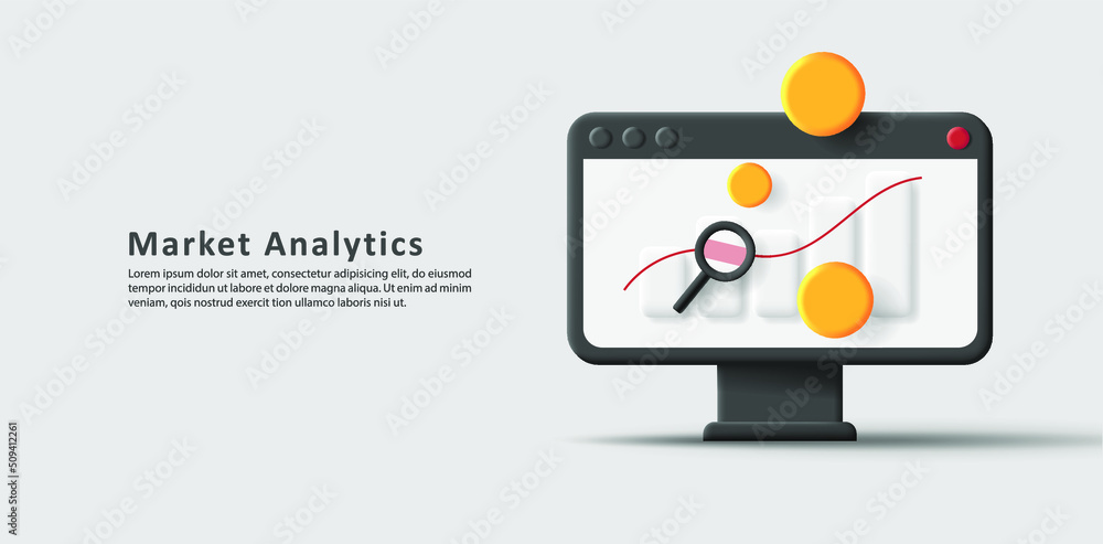 Poster digital 3d illustration of computer screen with bar chart and coins. vector illustration