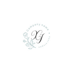 Initial letter XI handwriting with floral frame template