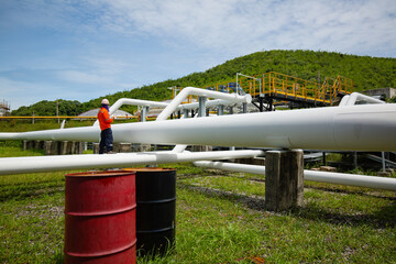 Male worker inspection at valve of visual check record pipeline oil and gas