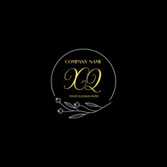 Initial letter XQ handwriting with floral frame template