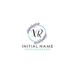 Initial letter XR handwriting with floral frame template