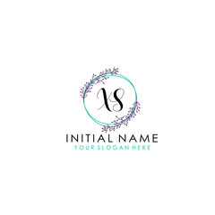 Initial letter XS handwriting with floral frame template