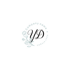 Initial letter YD handwriting with floral frame template