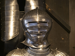many medieval iron metal helm armor