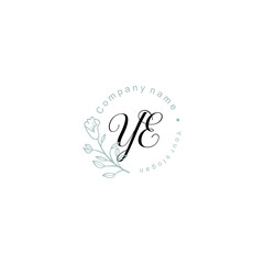 Initial letter YE handwriting with floral frame template