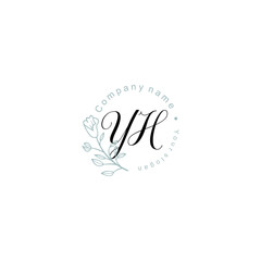 Initial letter YH handwriting with floral frame template