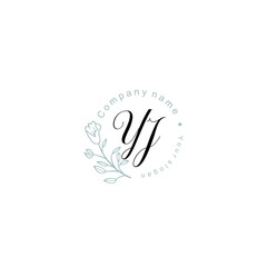 Initial letter YJ handwriting with floral frame template