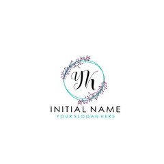 Initial letter YK handwriting with floral frame template