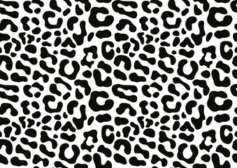 Leopard print vector texture, seamless black and white camouflage pattern for textiles, trendy fashion design.