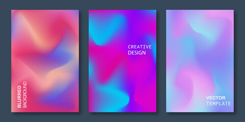 Abstract gradient poster and cover design. Colorful neon gradient. Dynamic northern lights colors. Smooth templates collection for brochures, posters, banners, flyers and cards. Vector illustration.  