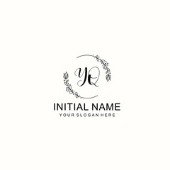 Initial letter YQ handwriting with floral frame template