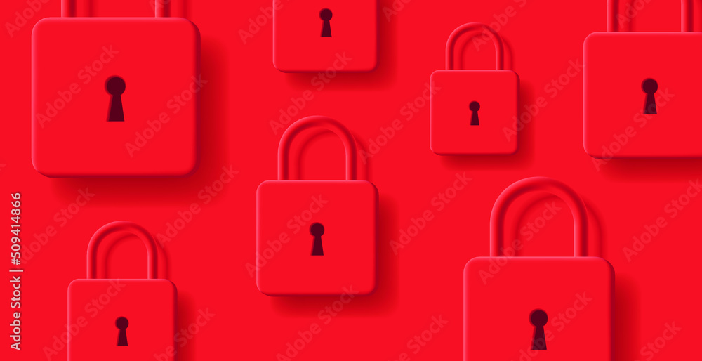 Aufkleber red pattern with 3d mono chrome padlocks creating texture. high quality photo