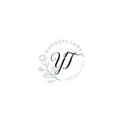 Initial letter YT handwriting with floral frame template
