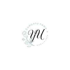 Initial letter YU handwriting with floral frame template