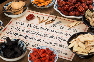 Various traditional Chinese Medicine.Chinese translation：Short sentences describing the benefits...