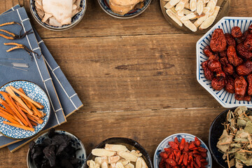 Various traditional Chinese Medicine.Chinese translation：Short sentences describing the benefits of traditional Chinese Medicine