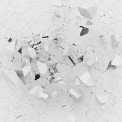 white floor that explodes and fragments.