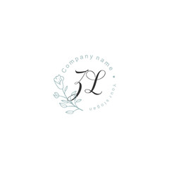 Initial letter ZL handwriting with floral frame template