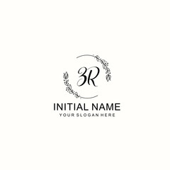 Initial letter ZR handwriting with floral frame template