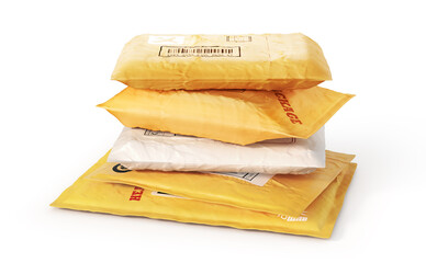 Mail packages on a white background. 3d illustration