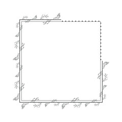 Abstract Black Simple Line Square With Leaf Leaves Frame Flowers Doodle Outline Element Vector Design Style Sketch Isolated Illustration For Wedding And Banner