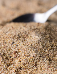 ground horse gram, macrotyloma uniflorum, tropical south asian legume most protein rich lentil, taken in shallow depth of field, food background