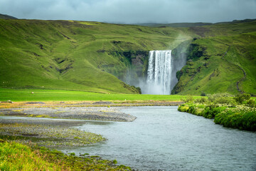 Skogafoss waterfall landscape in the South of Iceland