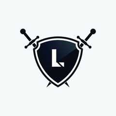 letter H shield with sword 3d logo design concept template vector 3d heraldic shield logo warrior emblem