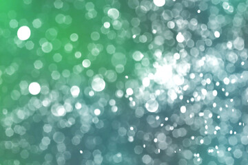 Summer green and blue sparkling glitter bokeh background, abstract defocused lights texture